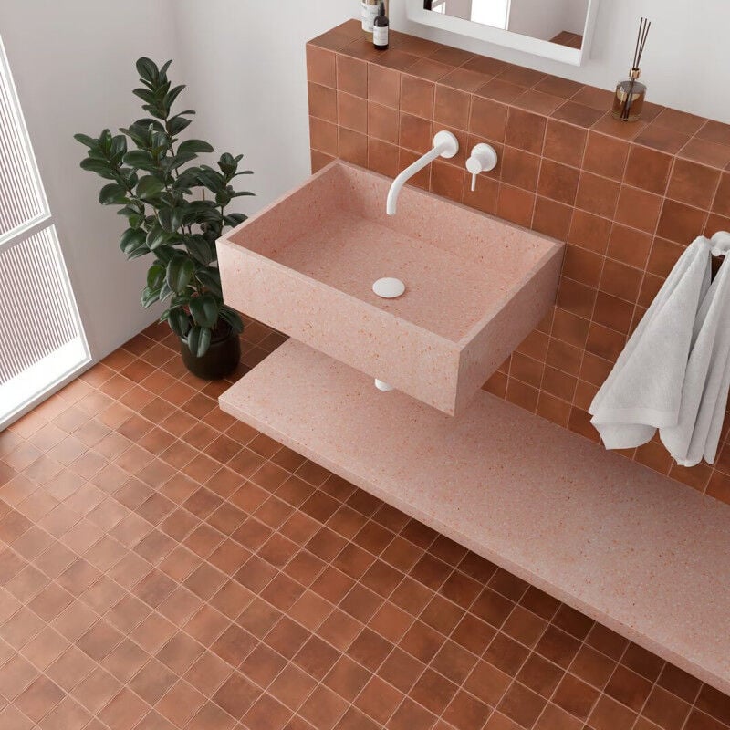 Carrelage sol / mur effet zellige bejmat terracotta terre cuite 10x10 cm mate argile cotto (vendu par boite de 0,50m2)