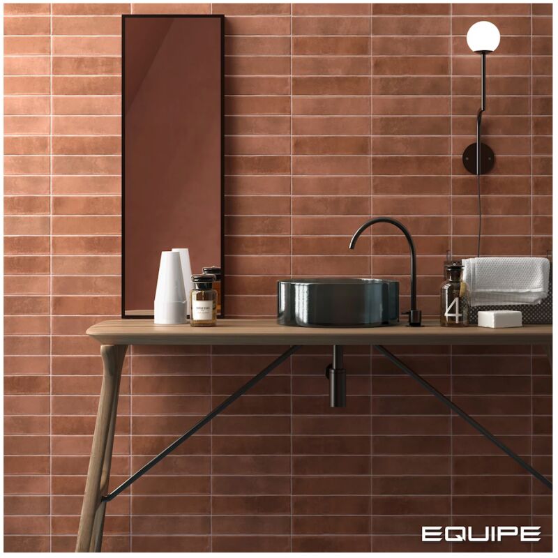 Carrelage sol / mur effet zellige bejmat terracotta terre cuite 6x24,6 cm mate argile cotto nuancé (vendu par boite de 0,50m2)