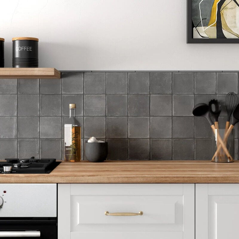 Carrelage sol / mur effet zellige bejmat noir 10x10 cm mate argile dark (vendu par boite de 0,50m2)