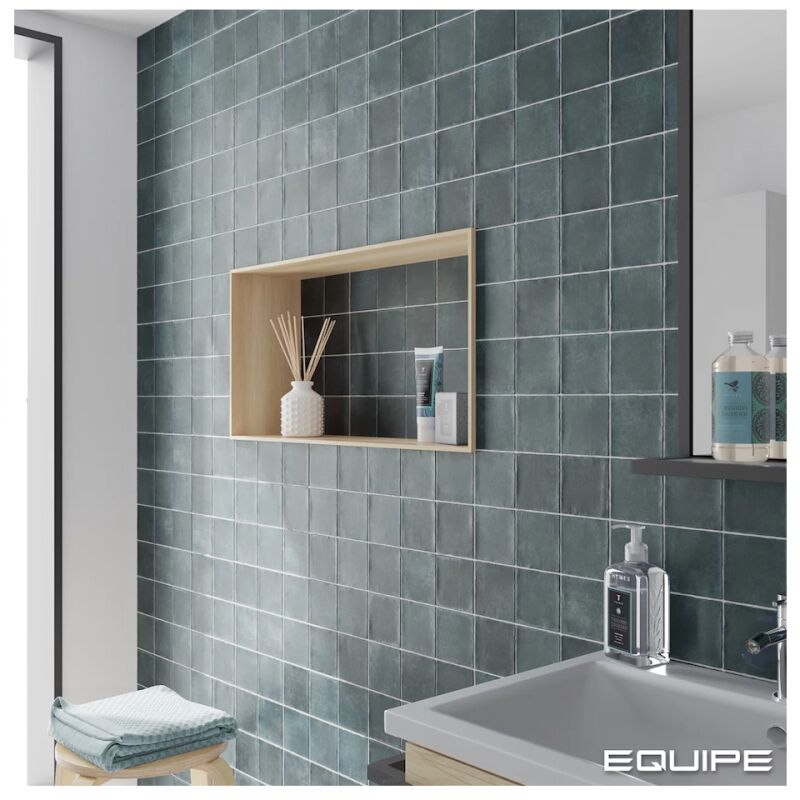 Carrelage sol / mur effet zellige bejmat bleu 10x10 cm mate argile glacier 10x10 cm (vendu par boite de 0,50m2)