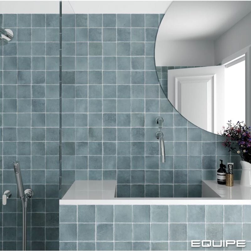 Carrelage sol / mur effet zellige bejmat bleu 10x10 cm mate argile sky (vendu par boite de 0,50m2)