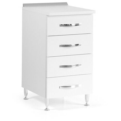 Argonauta – Commode de cuisine frêne blanc 4 tiroirs – Dimensions H 85 cm x L 40 cm x P 50 cm – Plateau antitache – Poignées chromées