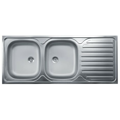 Argonauta – Évier 2 bacs en acier inoxydable 50x120 cm – Double vasque avec égouttoir à droite – Surface satinée – Drain d'égout 50 mm