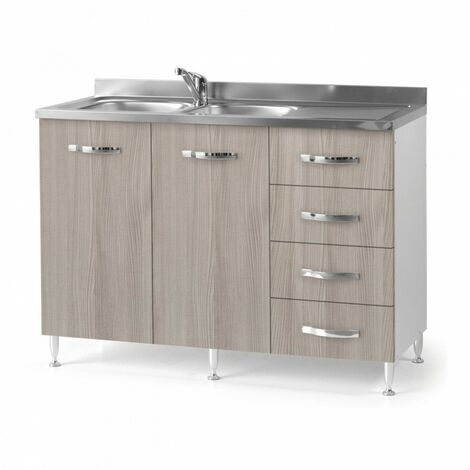 Argonauta – Évier de cuisine en bois mélaminé orme – 2 portes avec tiroirs – Dimensions 120x50xH85 cm – Finition chromée