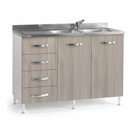 Argonauta – Évier de cuisine en orme 2 portes avec tiroirs – Dimensions 120x50x85 cm – Finition chrome – Compatible support évier - 120x50xH