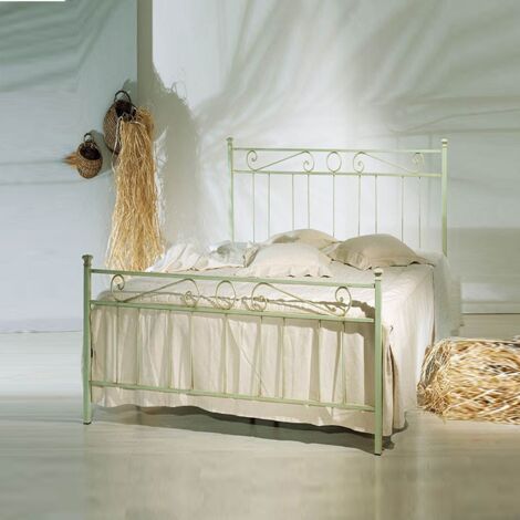 Argonauta – Lit trois quarts en fer vert TEVERE 126x208x117 cm – Pied de lit coordonné – Fabriqué en Italie – Convient pour sommier 120x190 cm - 126x208x