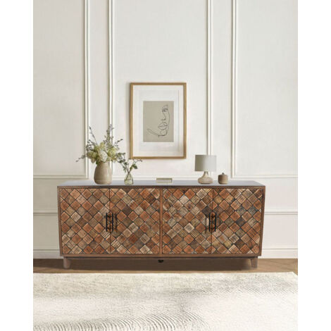 Argylle - Buffet bas en bois massif avec motif métal