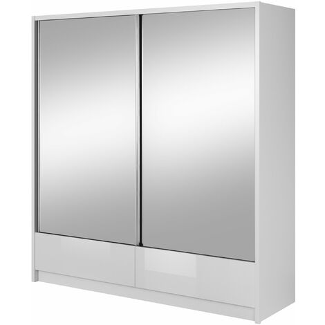 ARIA II Kleiderschrank 204 cm 2 schiebetüren spiegel weiß glänzend