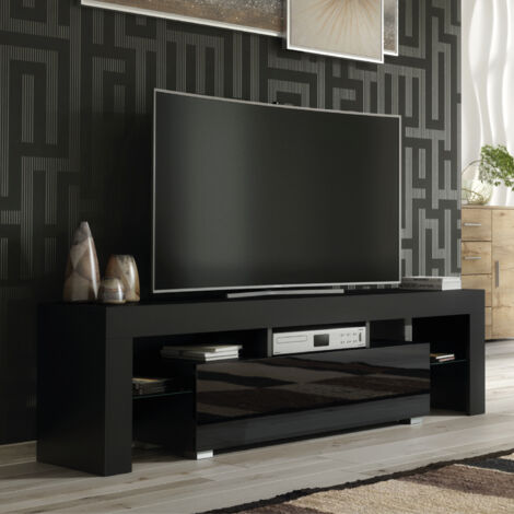 Aria TV Unit 160cm - Black with Gloss Doors