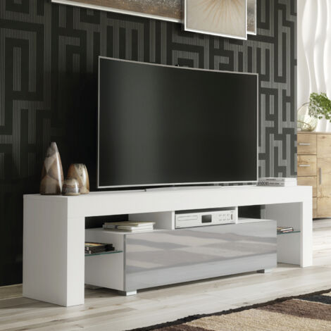 Aria TV Unit 160cm - White with Grey Gloss Doors