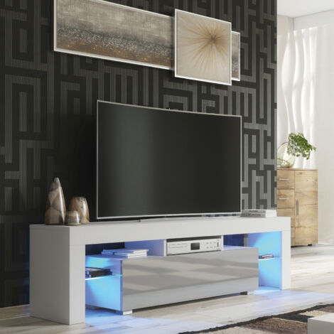 Aria TV Unit 160cm - White with Grey Gloss Doors & LED