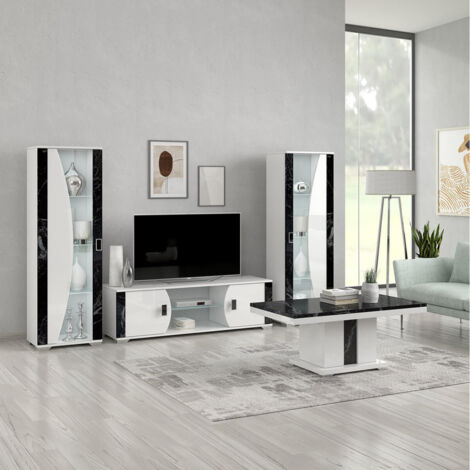 ARIANE - Ensemble Salon Table Basse + Meuble TV + Vitrines 1 Porte Eclairage Led intégré