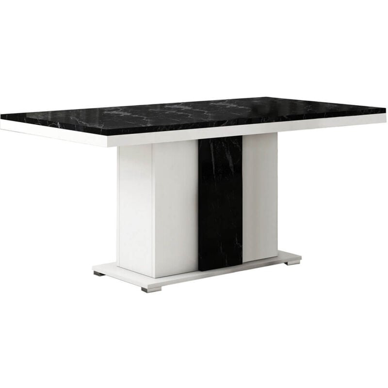 Altobuy - ariane - Table Repas Pied Central Blanc et Aspect Marbre Noir