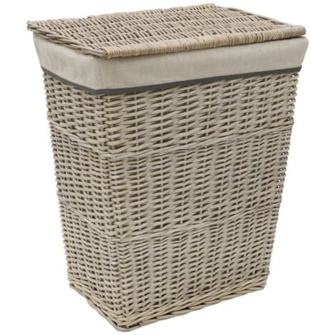 JVL Arianna Rectangular Tapered Willow Linen Laundry Basket, Grey Wash