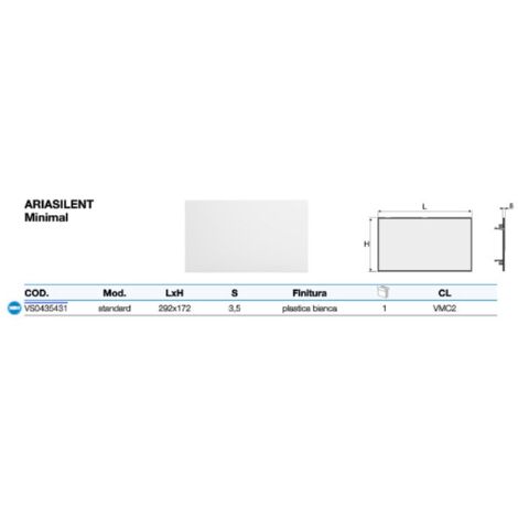 Ariasilent griglia minimal 292 x 172 mm - spessore 3,5 mm - plastica bianca VS0435431