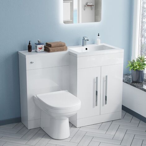 Aric 1100mm RH Bathroom Basin Combination Vanity Unit White and Ingersly Back To Wall WC Toilet