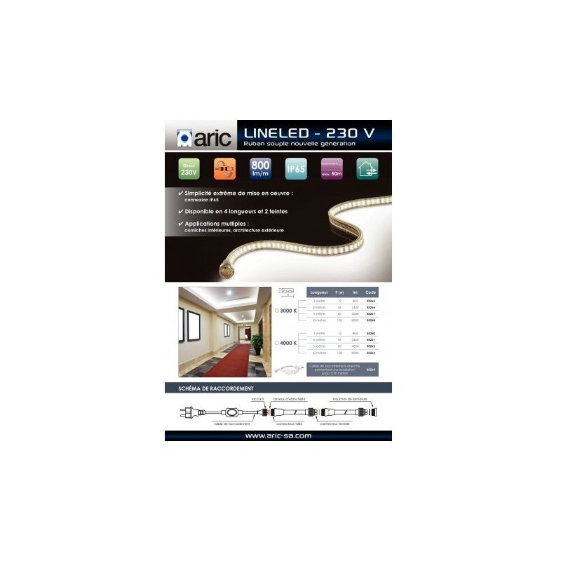 Câble de raccordement IP44/65 pour lineled (pour 50m de ruban max.) Aric 55264