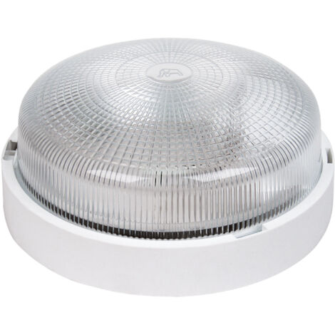 Aric – Hublot d'extérieur rond blanc E27 – Verre IP44 – Compatible ampoule 70W – Pour garage, atelier et façade