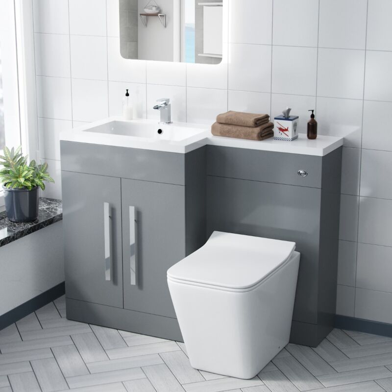 Aric lh 1100mm Vanity Basin Unit, wc Unit & Elora Back To Wall Toilet Light Grey