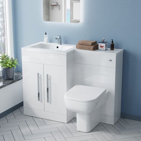 Aric LH 1100mm Vanity Basin Unit, WC Unit & Debra Back To Wall Toilet White
