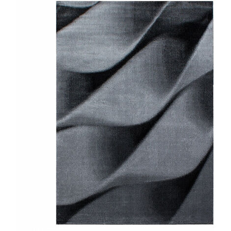 ARIE - Tapis Graphique à effet vagues - Noir et Gris (80x300cm)