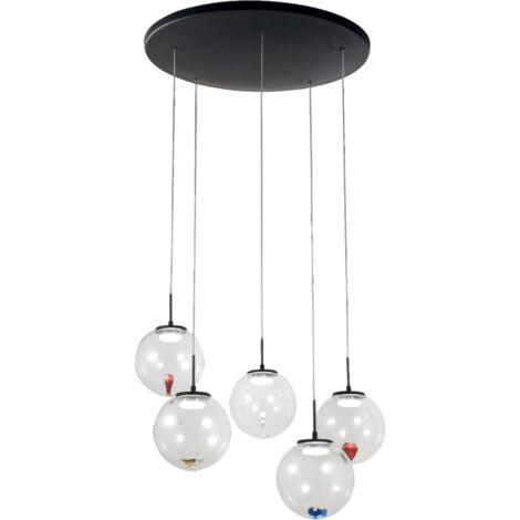 Ariel - Lampada a sospensione circolare 5 luci con forme Fabas Luce - LED 35W dimmerabile - Trasparente Rosone rotondo d.50cm