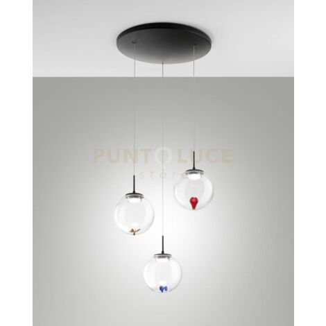 ARIEL SOSPENSIONE 3 LUCI TRASPARARENTE ASSORTITI A LED CCT 2700K - 3000K - 4000K- 21W - 2250 lm DIMMERABILE A STEP ATTACCO TONDO