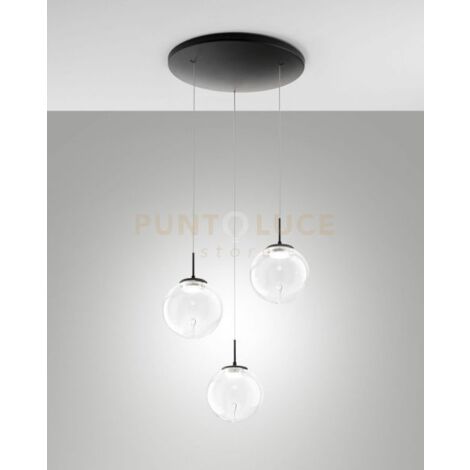 ARIEL SOSPENSIONE 3 LUCI TRASPARARENTE GOCCIA A LED CCT 2700K - 3000K - 4000K- 21W - 2250 lm DIMMERABILE A STEP ATTACCO TONDO
