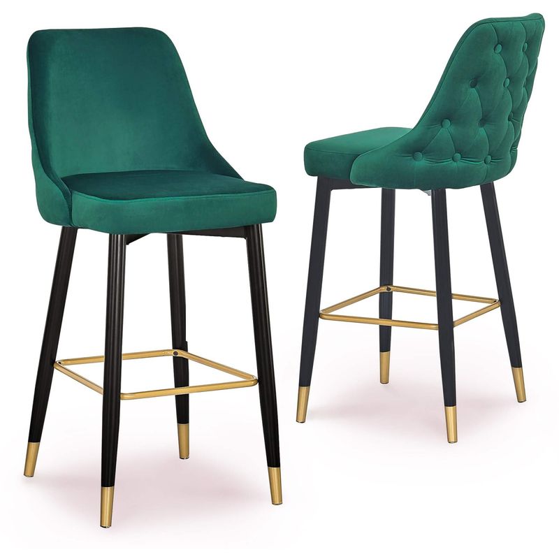 mobilier deco - arielle - lot de deux tabourets design en velours vert - vert