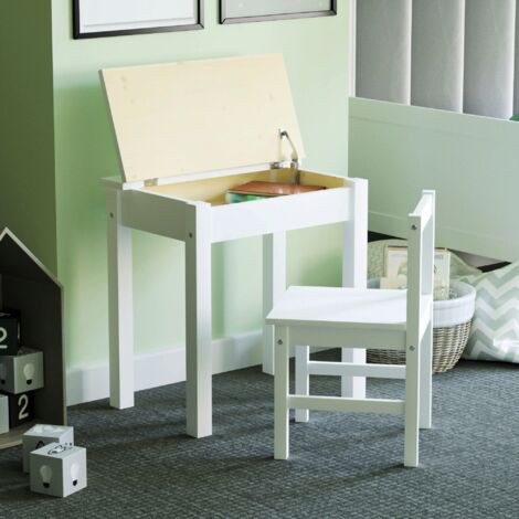 Aries Kids Desk & Chair Solid Pine Children Activity Table, White