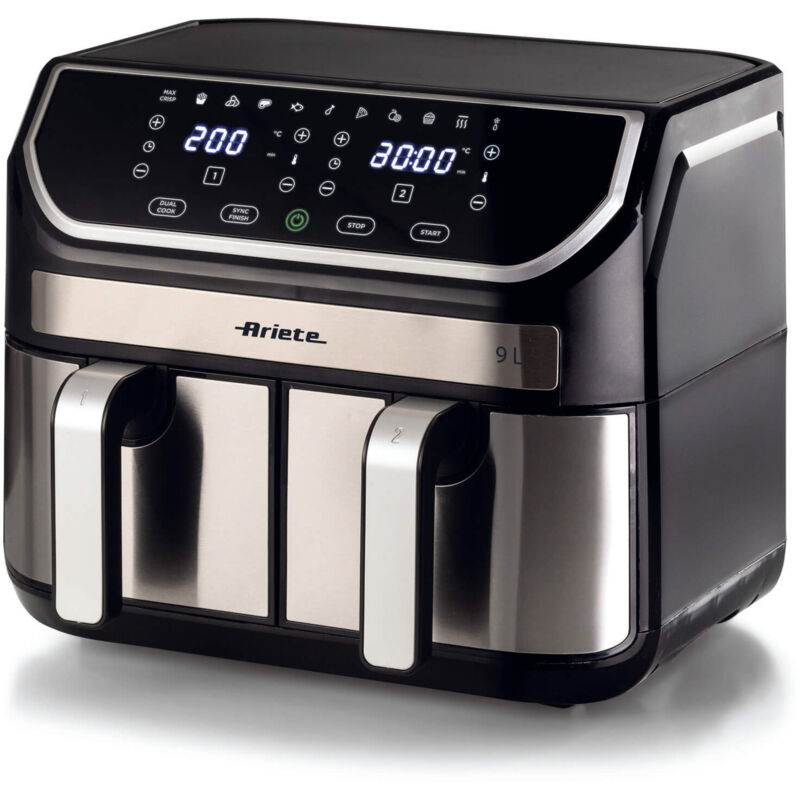 Ariete Versilbert Heißluftfritteuse, 9 L, Doppelkorb, 11 Programme, Schwarz/Silber