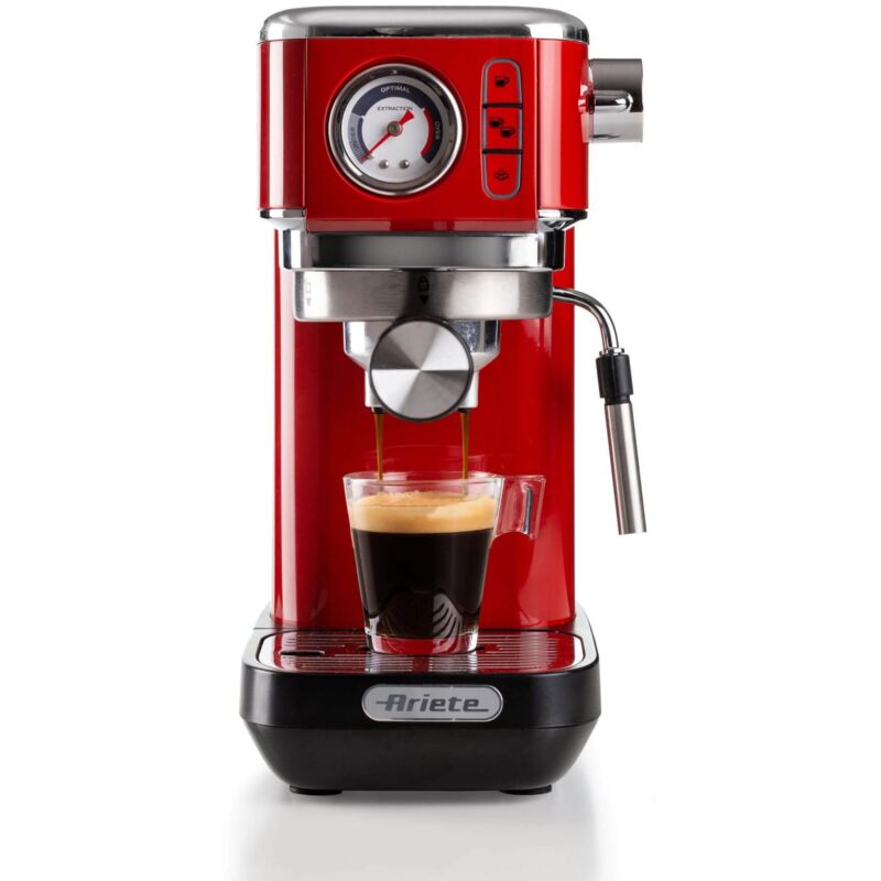 Image of Macchina da Caffè Espresso Slim Moderna Pressione 15 Bar Potenza 1300 Watt Capacità 1,1 Litri Dispositivo Maxi-Cappuccino Colore Rosso - Ariete