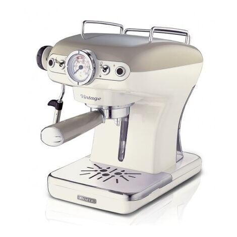 Ariete Vintage 1389 Macchina da Caffè Espresso di Design - per Polvere e cialde ESE - filtro 1 e 2 tazze - Montalatte - 850 Watt - Linea - Beige