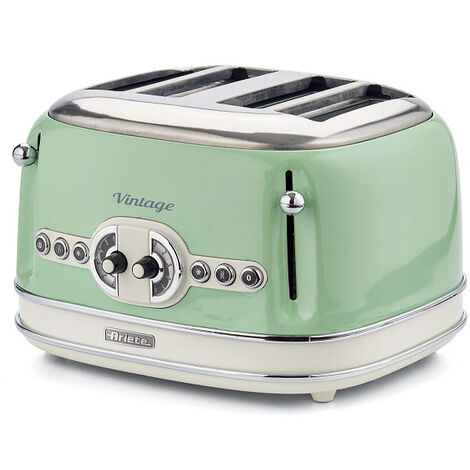 Ariete 156 Tostapane Vintage 4 fette di pane - senza pinze - 6 Livelli di tostatura - Defrost - 1600 Watt - Linea Vintage - Verde