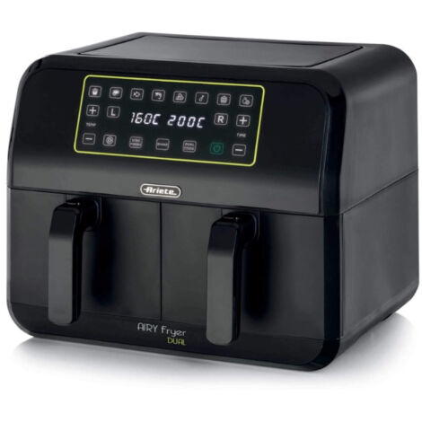Ariete 4623 Airy Fryer Dual Air Fritteuse mit Doppelkorb, 1700 W, 8 l, Multifunktion, schwarz