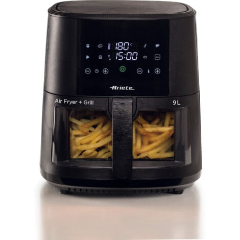 Ariete 4630 Friggitrice ad aria 9L, 1500 W, Capacità 9L, Capacità di cottura 2,5kg, 8 programmi preimpostati, Temperatura fino a 200°, Cestello trasparente per controllo cottura, Nero