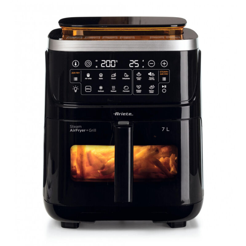 Ariete 4636 Freidora de aire con función vapor Grill, 1700W, Función secado, 10 funciones de cocción, Cesta transparente, Temporizador, Luz interior,