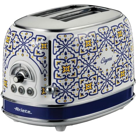 Ariete 551/2 Capri 2 Slice Toaster, Vintage Italian Tile Design, Defrost & 6 Toasting Functions