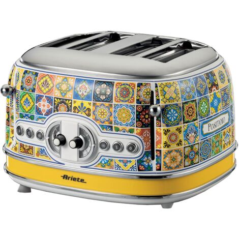 Ariete 561/1 Positano 4 Slice Toaster, Vintage Italian Tile Design, Defrost & 6 Toasting Functions