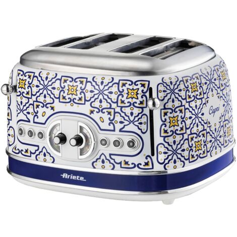 Ariete 561/2 Capri 4 Slice Toaster, Vintage Italian Tile Design, Defrost & 6 Toasting Functions