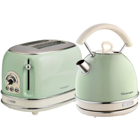 Ariete ARPK11 Retro Style Dome Kettle and 2 Slice Toaster Set, Vintage Design, Green