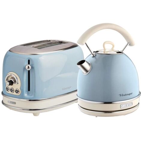 Ariete ARPK12 Retro Style Dome Kettle and 2 Slice Toaster Set, Vintage Design, Blue