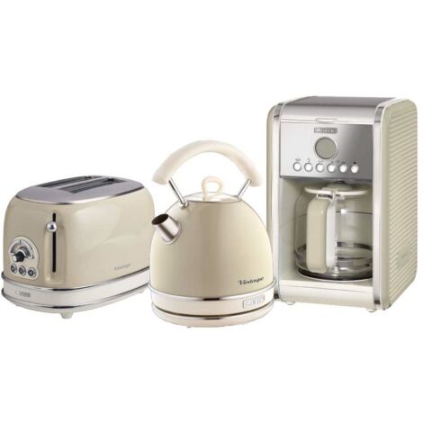 Ariete ARPK13 Retro Style Dome Kettle, 2 Slice Toaster and Filter Coffee Machine Set, Vintage Design, Beige