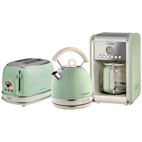 Ariete ARPK14 Retro Style Dome Kettle, 2 Slice Toaster and Filter Coffee Machine Set, Vintage Design, Green