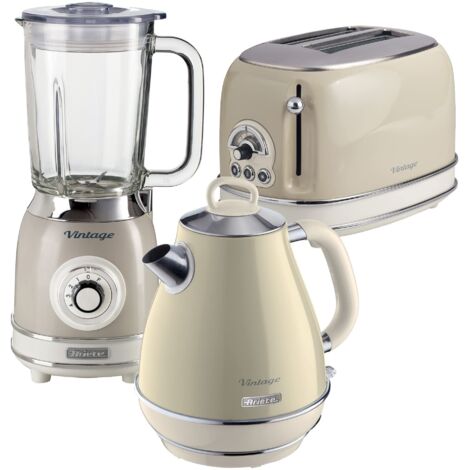 Ariete ARPK22 Retro Style Jug Kettle, 2 Slice Toaster & Jug Blender Set, Vintage Design, Cream