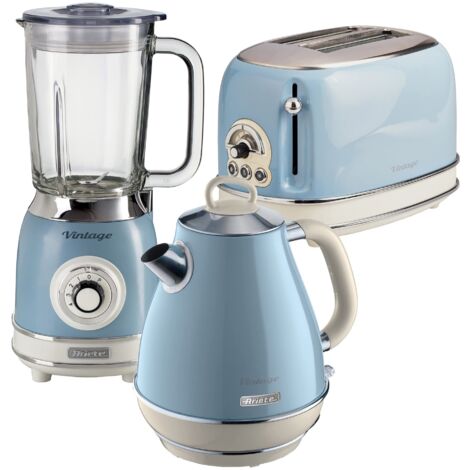 Ariete ARPK24 Retro Style Jug Kettle, 2 Slice Toaster & Jug Blender Set, Vintage Design, Blue