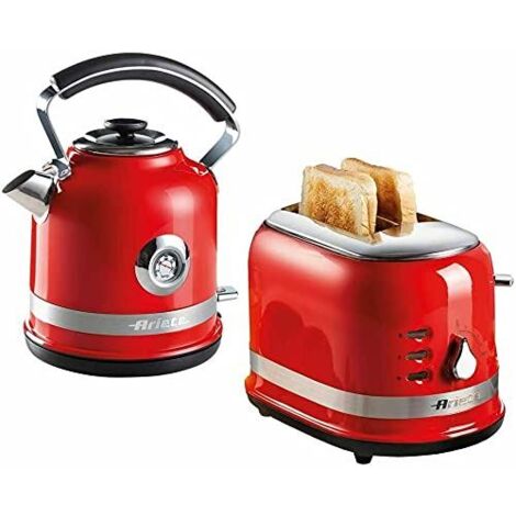 Ariete ARPK30 Moderna Cordless Kettle and 2 Slice Toaster Set, Stainless Steel Body, Red