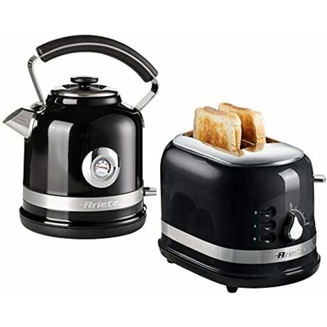 Ariete ARPK31 Moderna Cordless Kettle and 2 Slice Toaster Set, Stainless Steel Body, Black