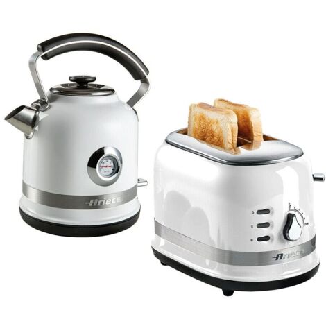 Ariete ARPK32 Moderna Cordless Kettle and 2 Slice Toaster Set, Stainless Steel Body, White