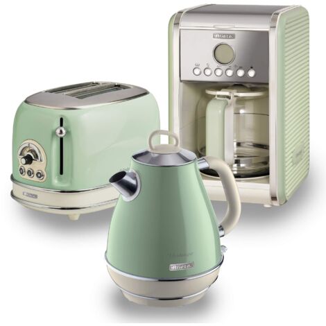 Ariete ARPK8 Retro Style Jug Kettle, 2 Slice Toaster and Filter Coffee Machine Set, Vintage Design, Green